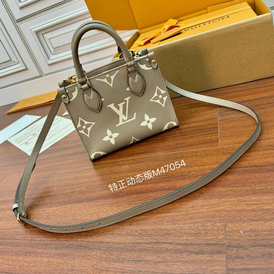 LV Onthego mm Beige Bicolor Monogram Empreinte M47054 Bag