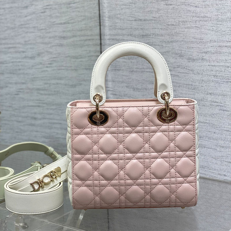 Small Lady Dior My ABCDior Small Two-Tone Pink and White Tote Bag