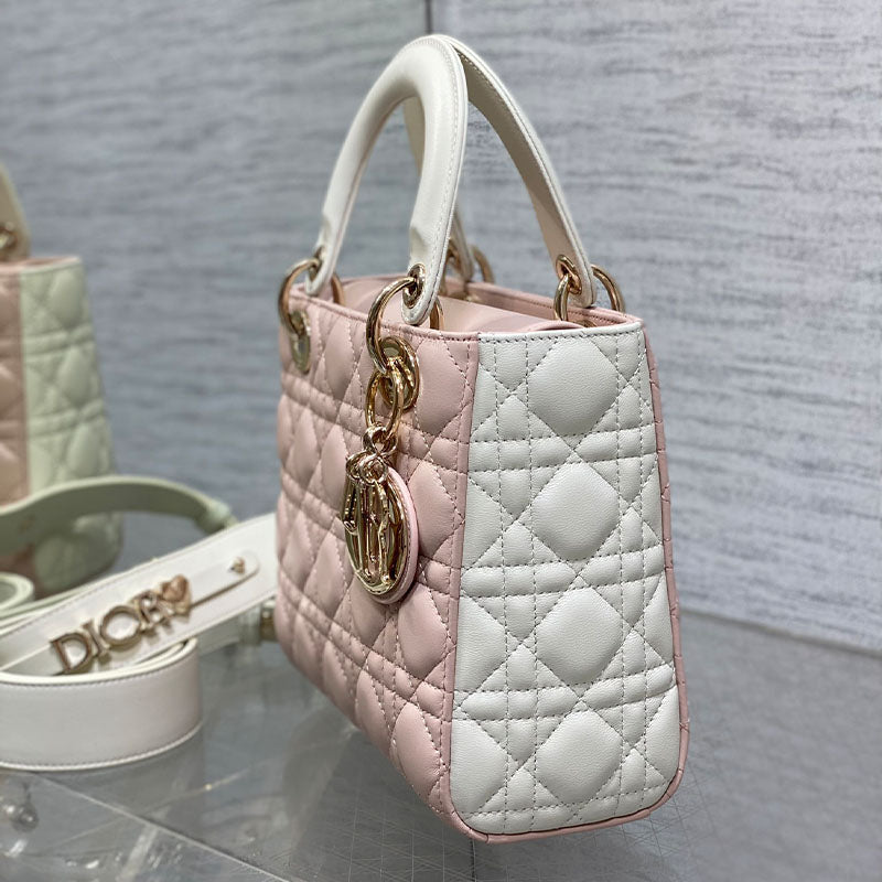 Small Lady Dior My ABCDior Small Two-Tone Pink and White Tote Bag
