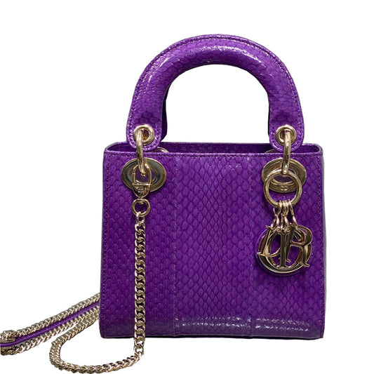Christian Dior Lady Dior Python Mini 17cm Purple Chain Bag