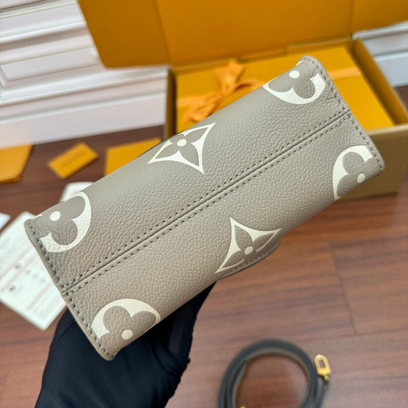 LV Onthego mm Beige Bicolor Monogram Empreinte M47054 Bag
